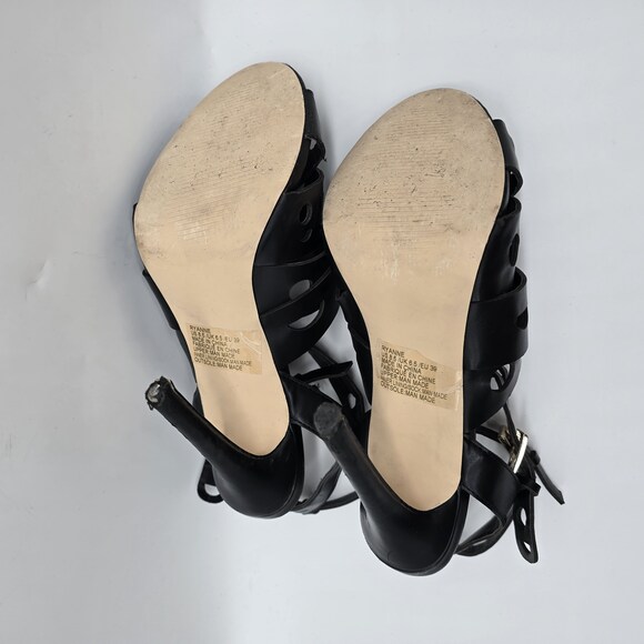 Black Faux Leather Laser Cut Strappy Heels - Size 8.5 - Picture 6 of 16